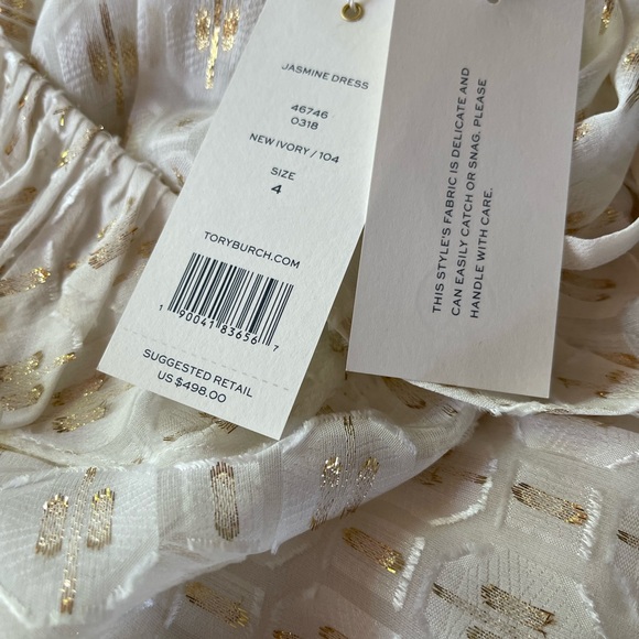 Tory Burch Jasmine Ivory Metallic Tie Waist
Long Sleeve Midi Dress New with tags - Picture 7 of 8